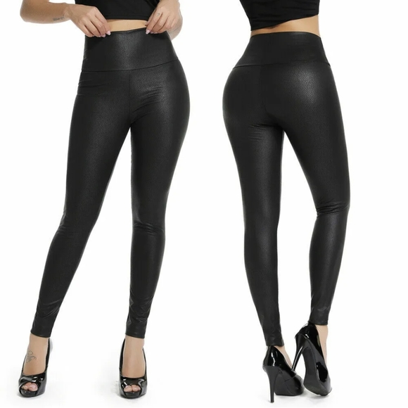 Faux PU Leather Skinny Pants High Waist Push Up Butt Lift Stretch Matte Leggings - Picture 1 of 8